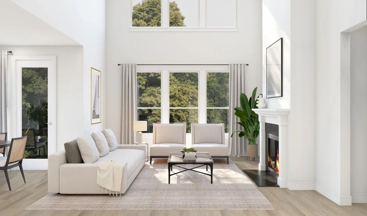Two-story great room with fireplace