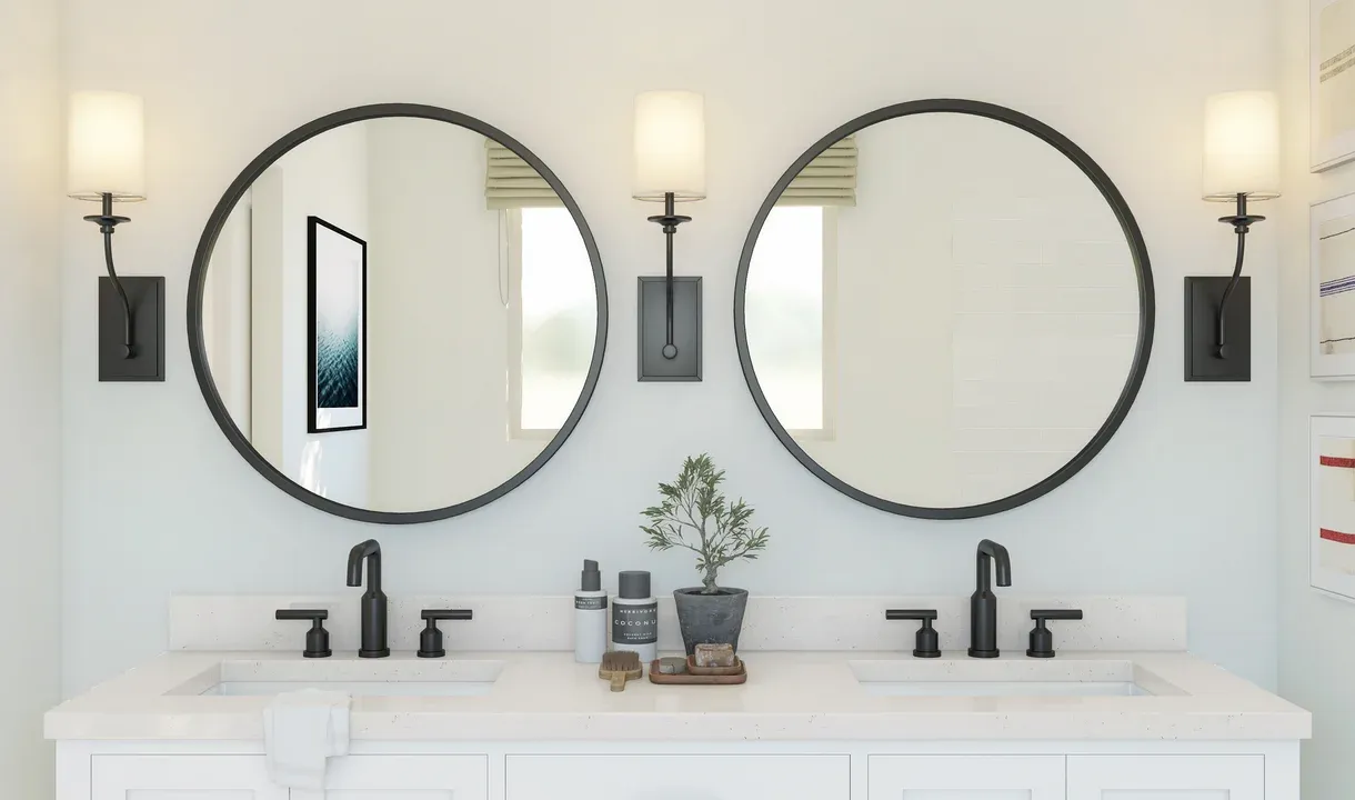 Primary bath with matte black accents