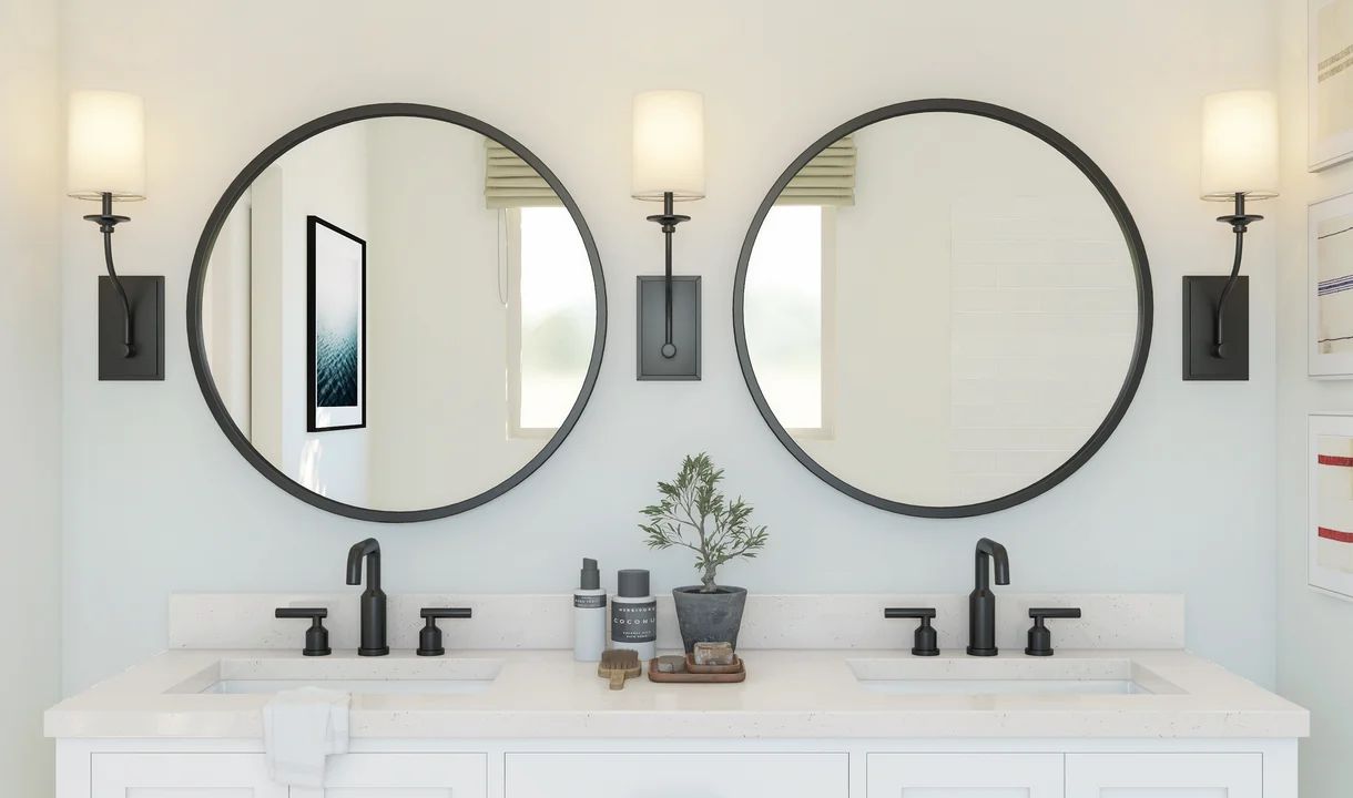 Primary bath with matte black accents