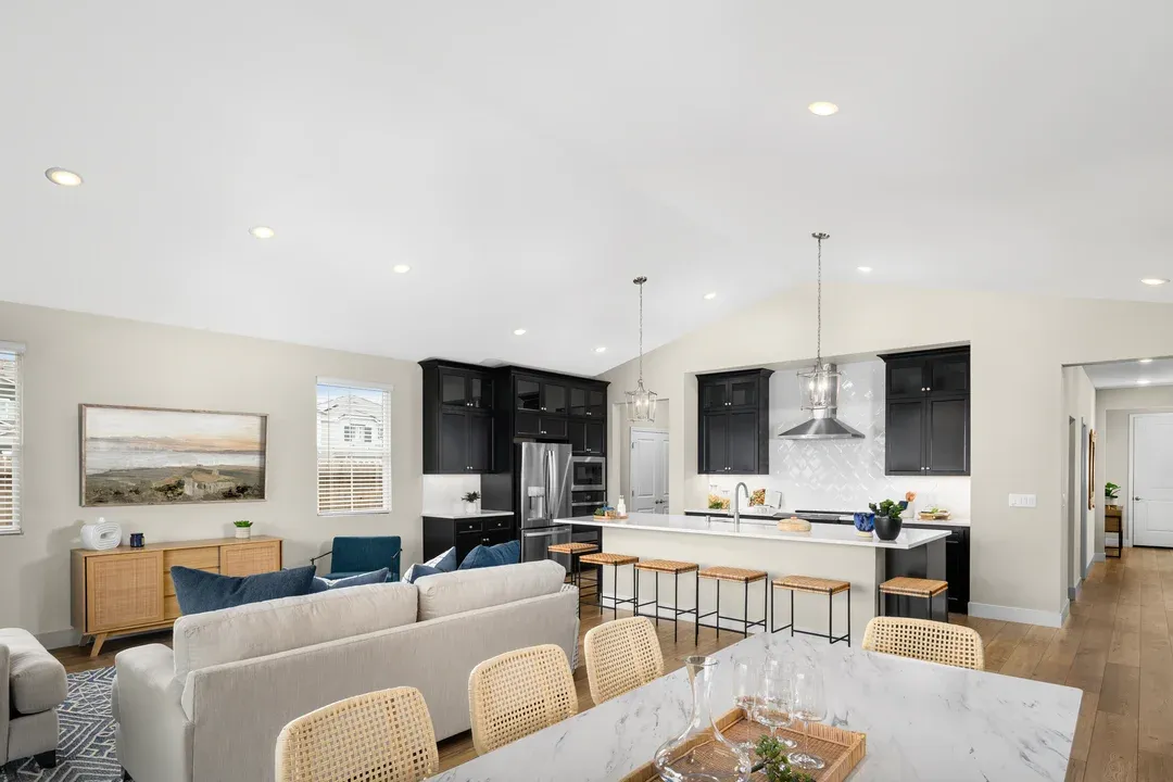 Dining area with vaulted ceiling