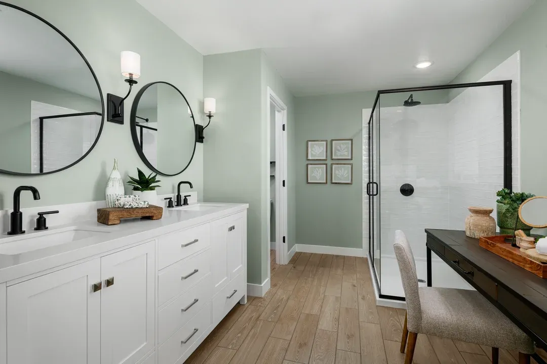 Primary bath with glass shower enclosure