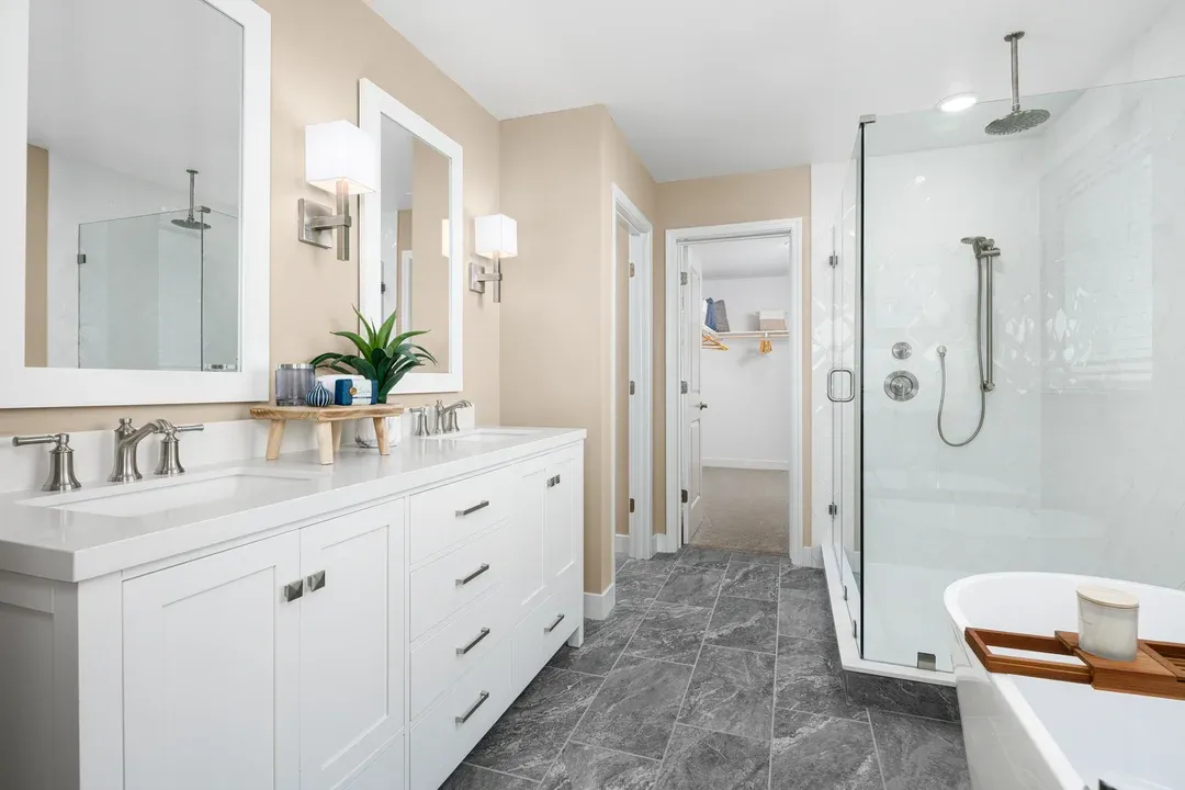 Primary bath with glass shower enclosure