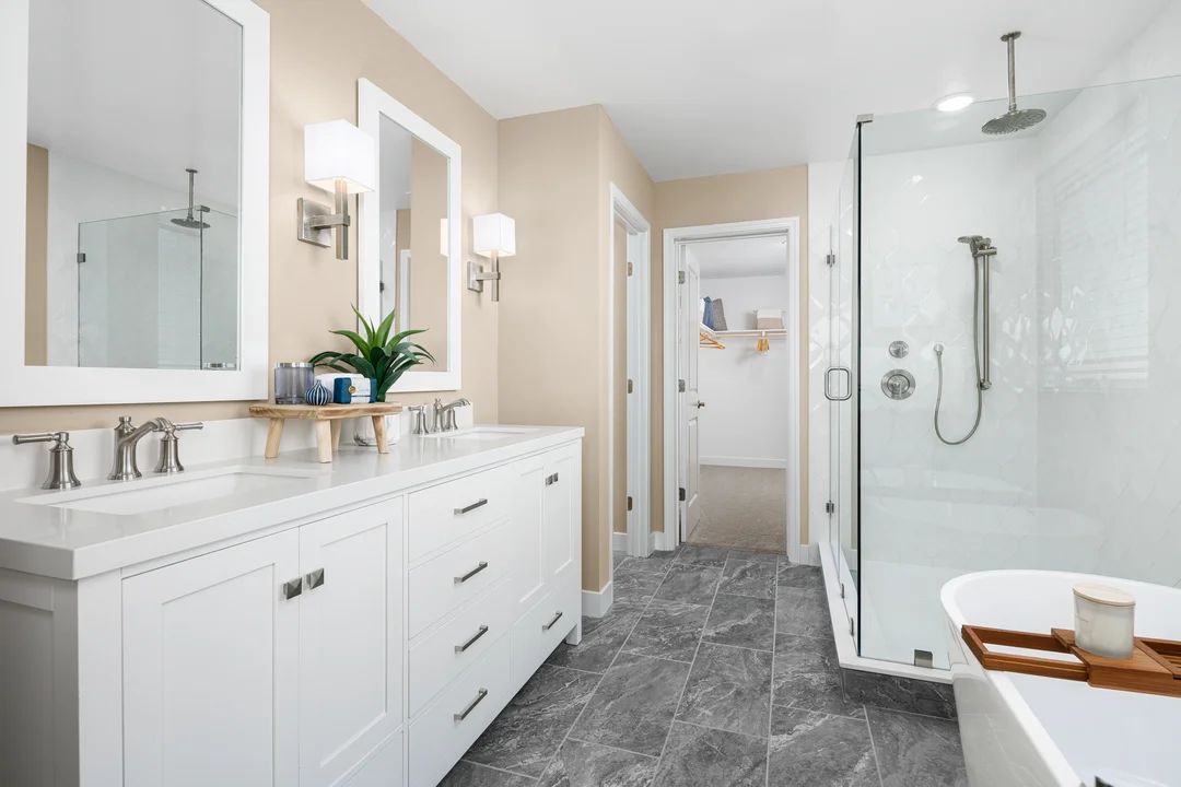 Primary bath with glass shower enclosure