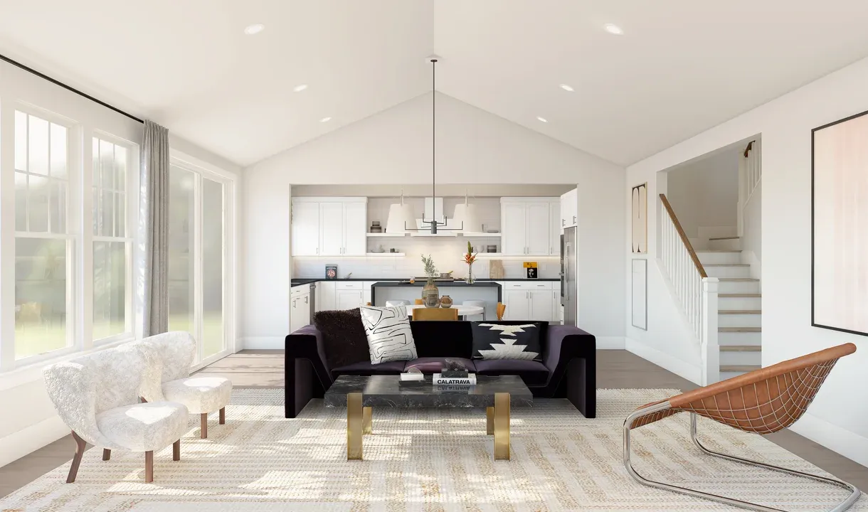 Great room with vaulted ceiling