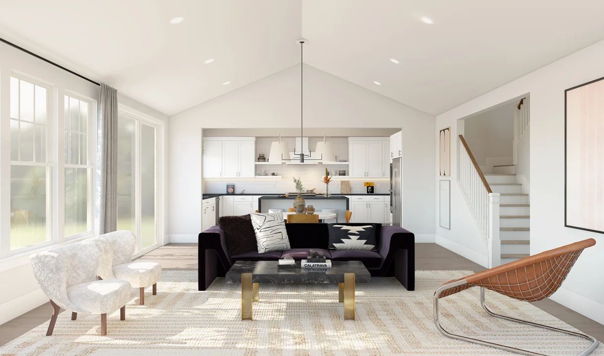 Great room with vaulted ceiling