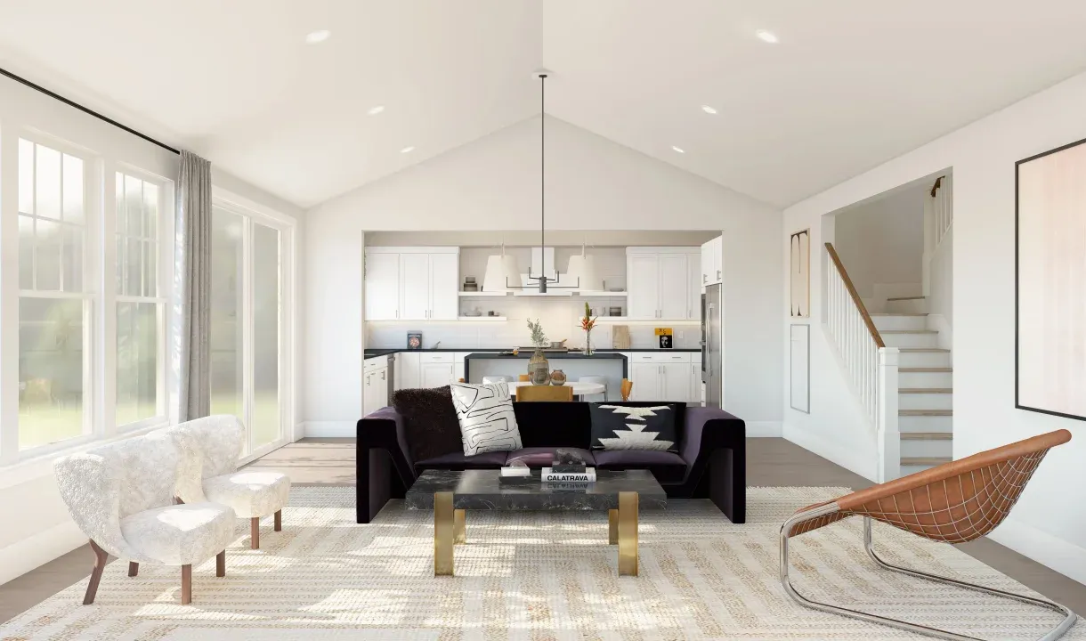 Great room with vaulted ceiling