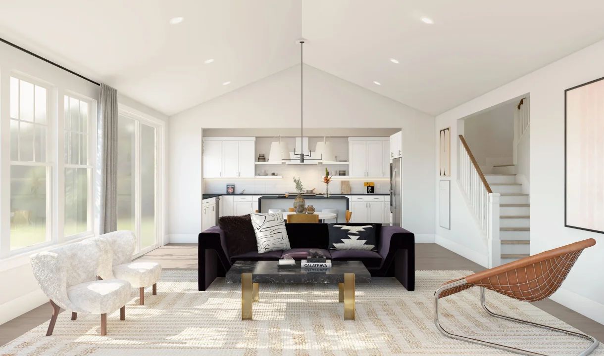 Great room with vaulted ceiling