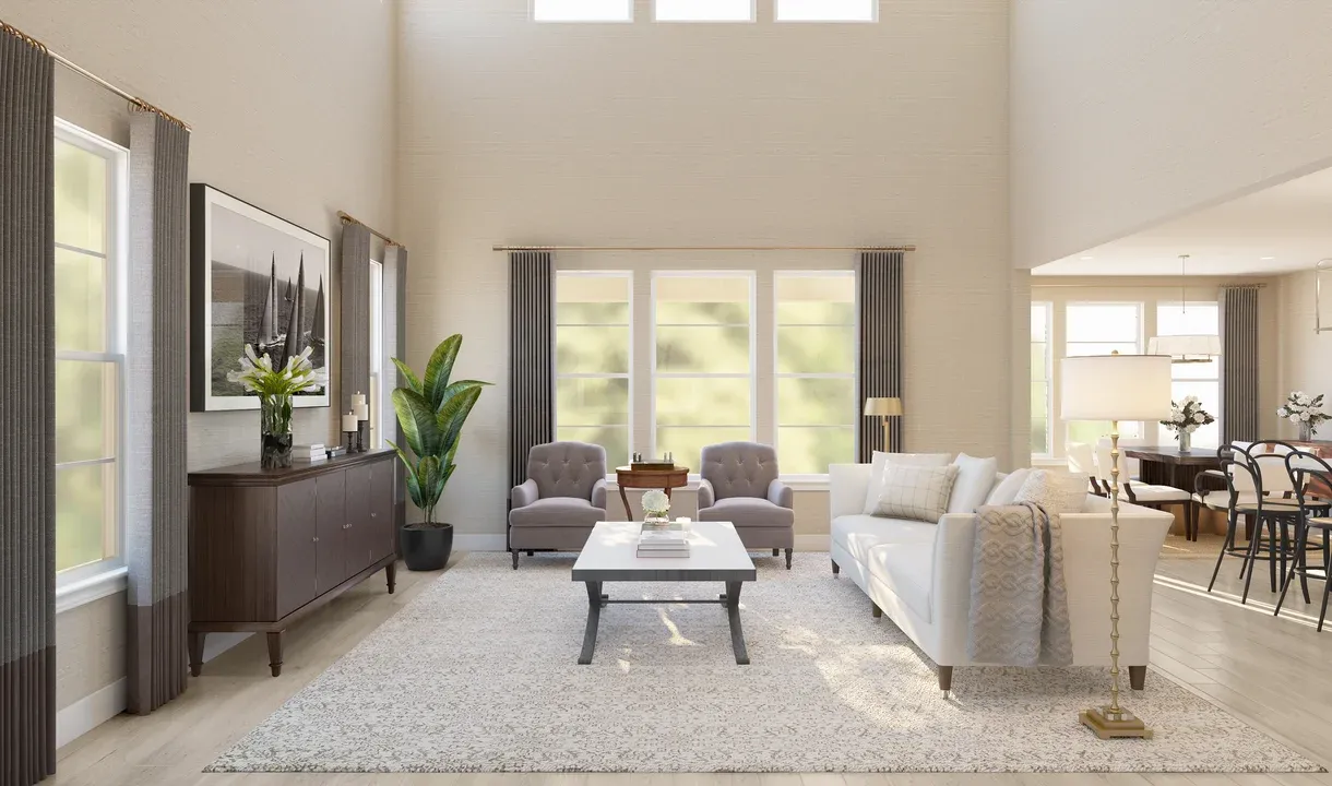 Two-story great room with natural light