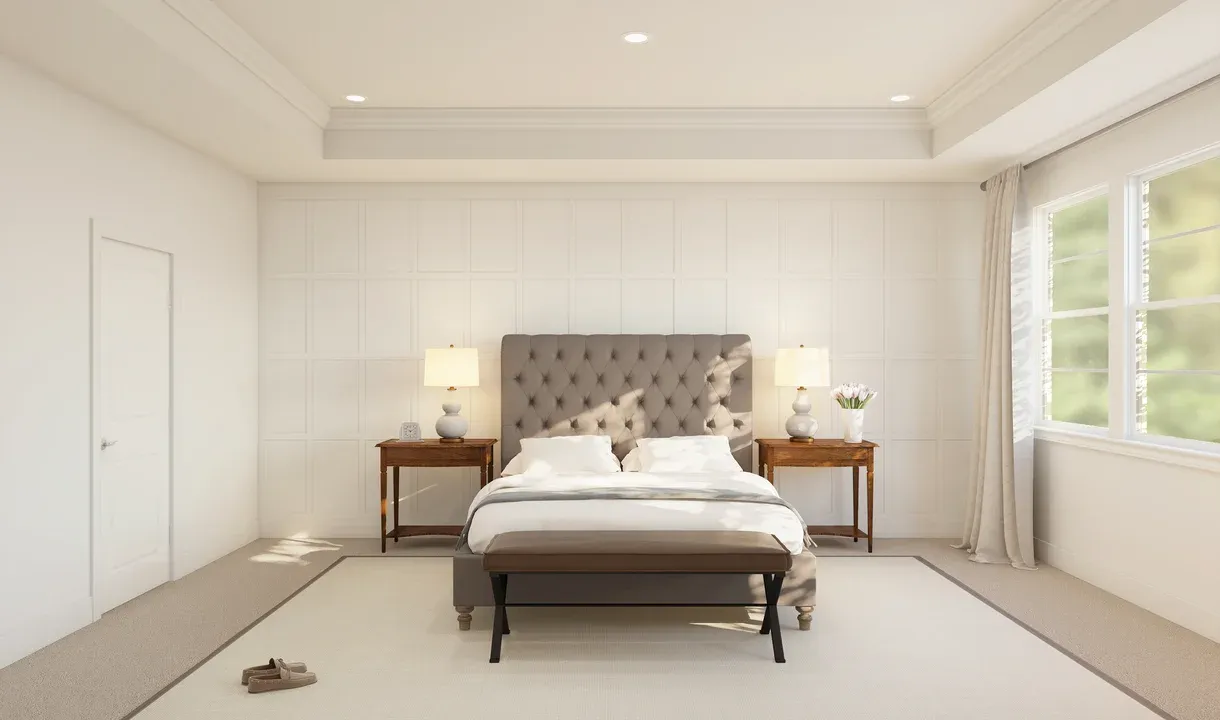 Primary suite with decorative feature wall