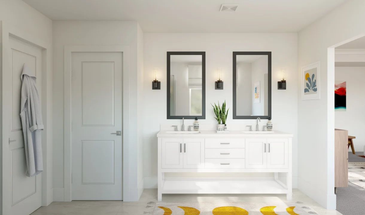 Primary bath with chrome fixtures