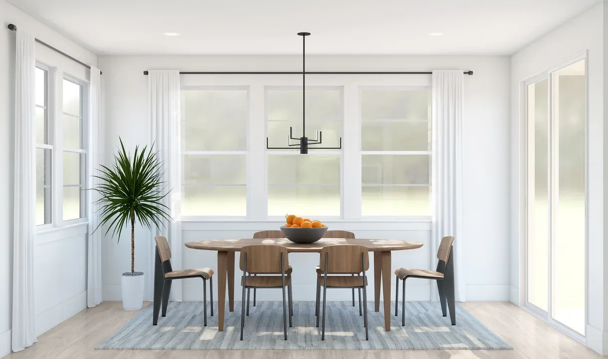 Dining area with chandelier and sliding door