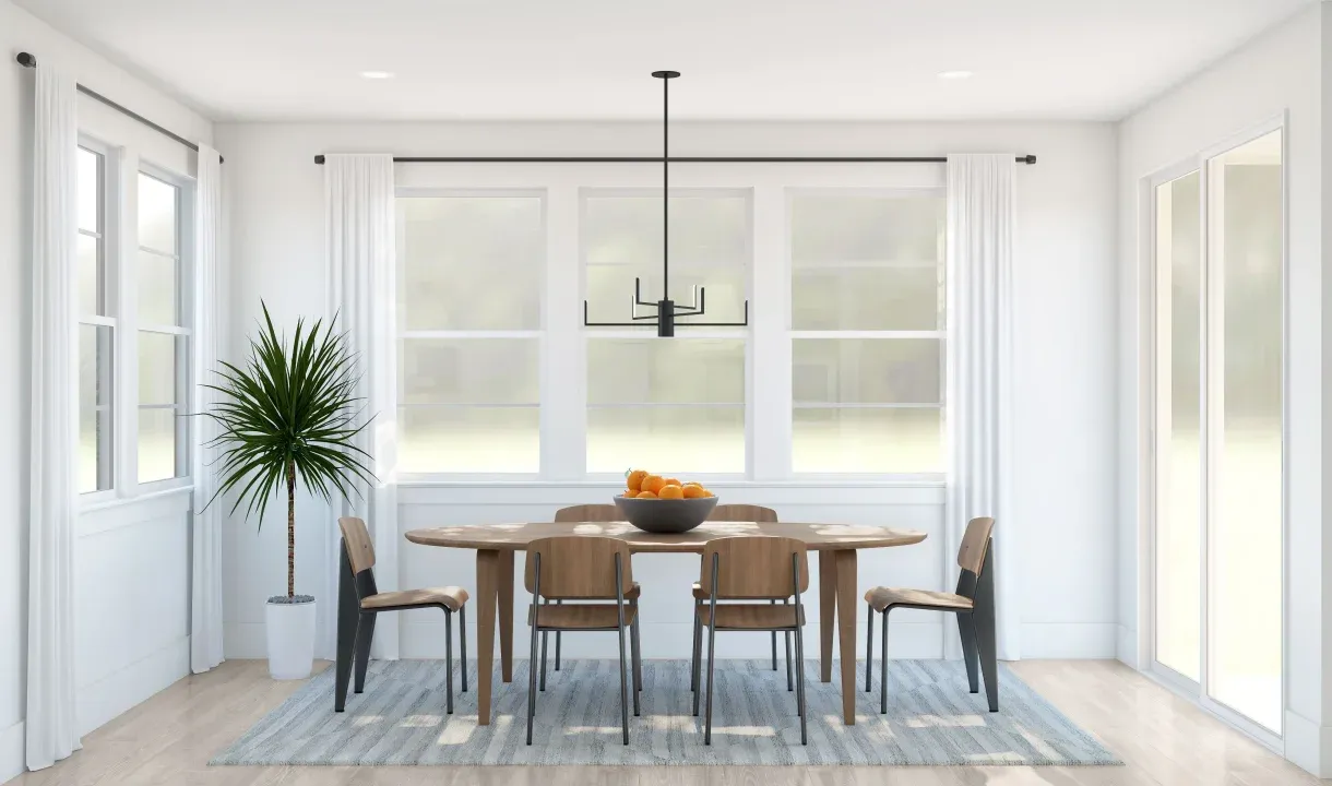 Dining area with chandelier and sliding door