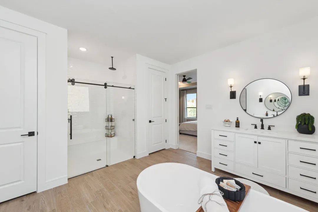 Primary bath with glass shower enclosure