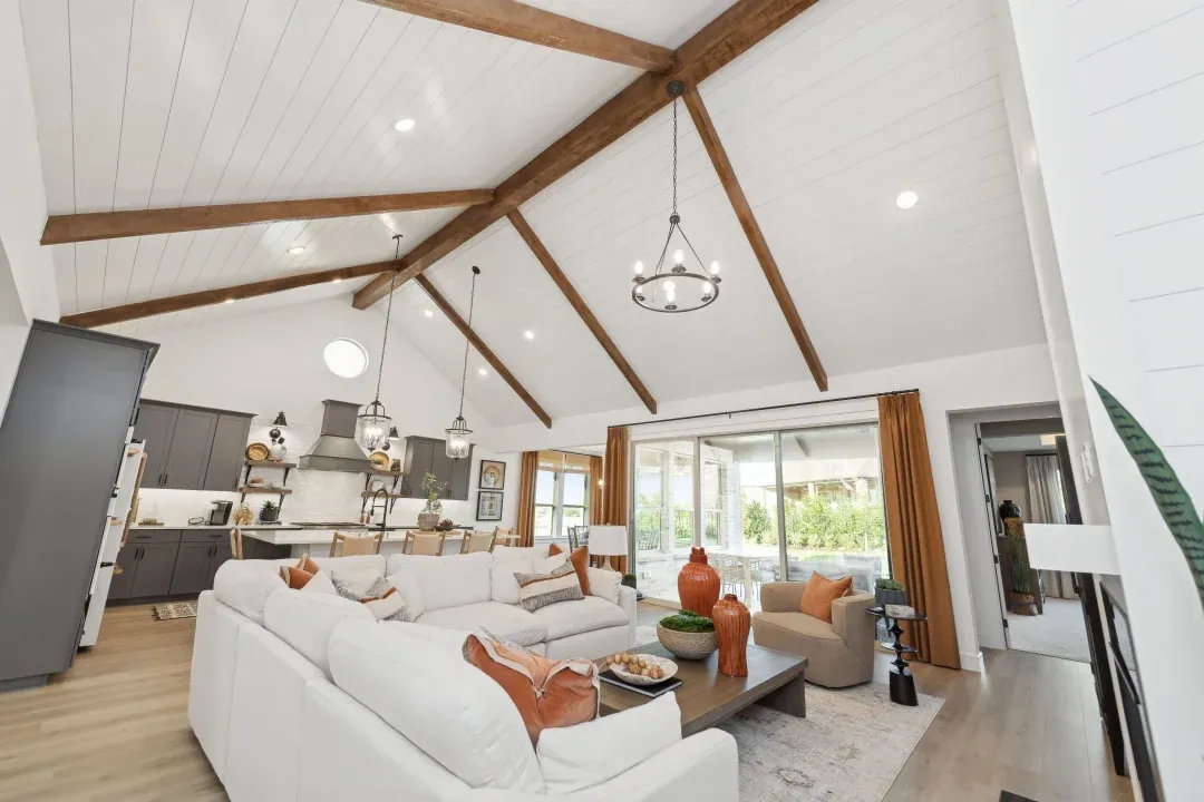 Great room with vaulted ceiling