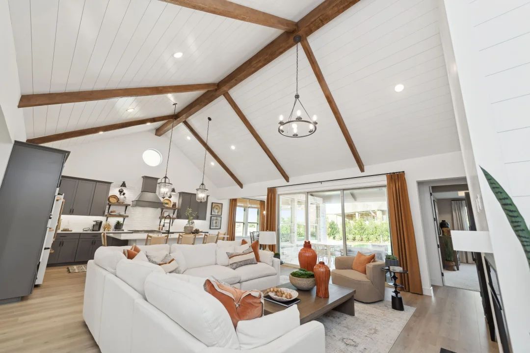 Great room with vaulted ceiling