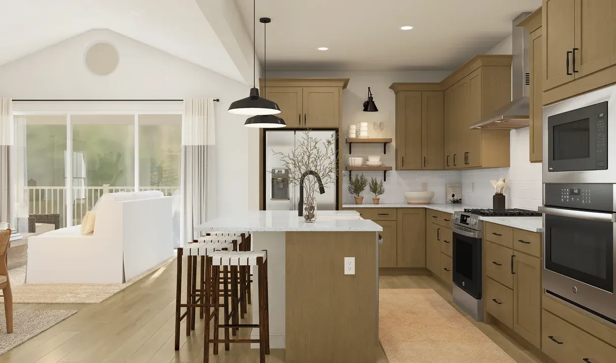 Kitchen with pendant lights over island