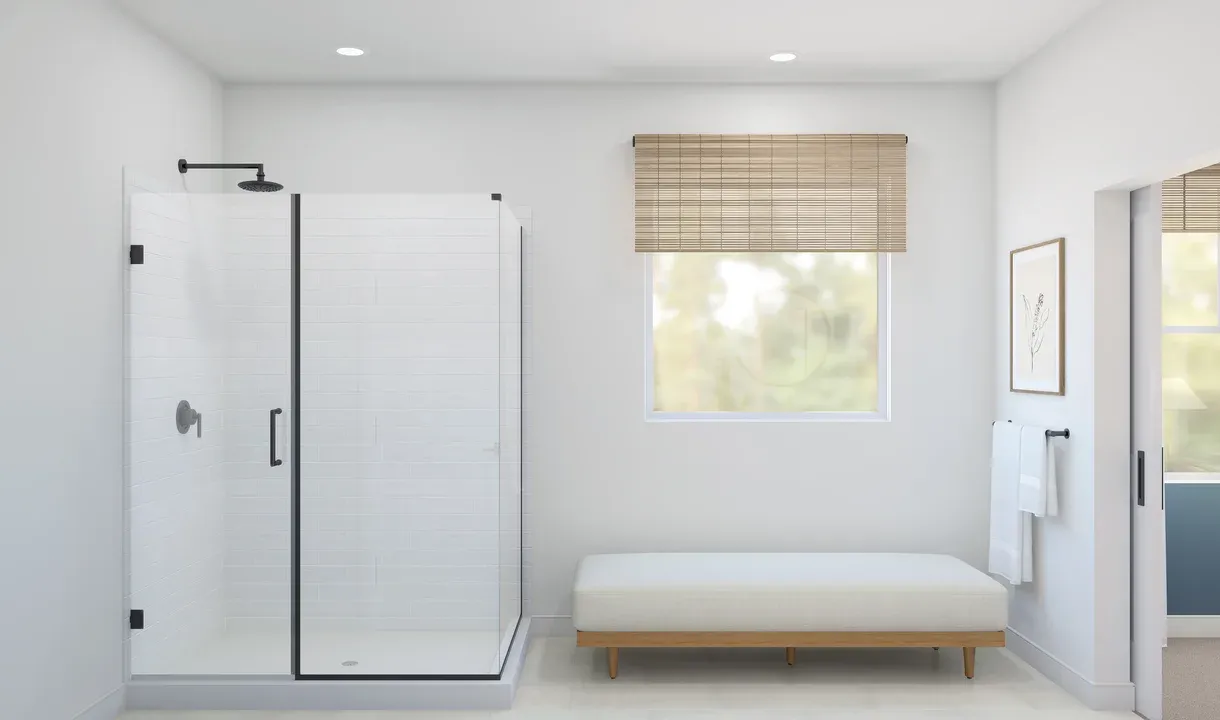 Primary bath with glass shower enclosure