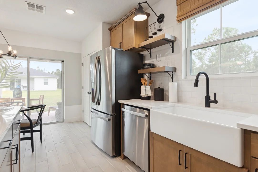 Floating shelves in kitchen