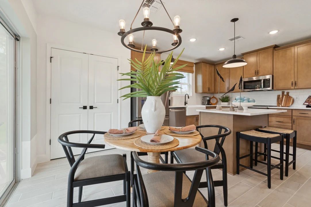 Dining area with chandelier