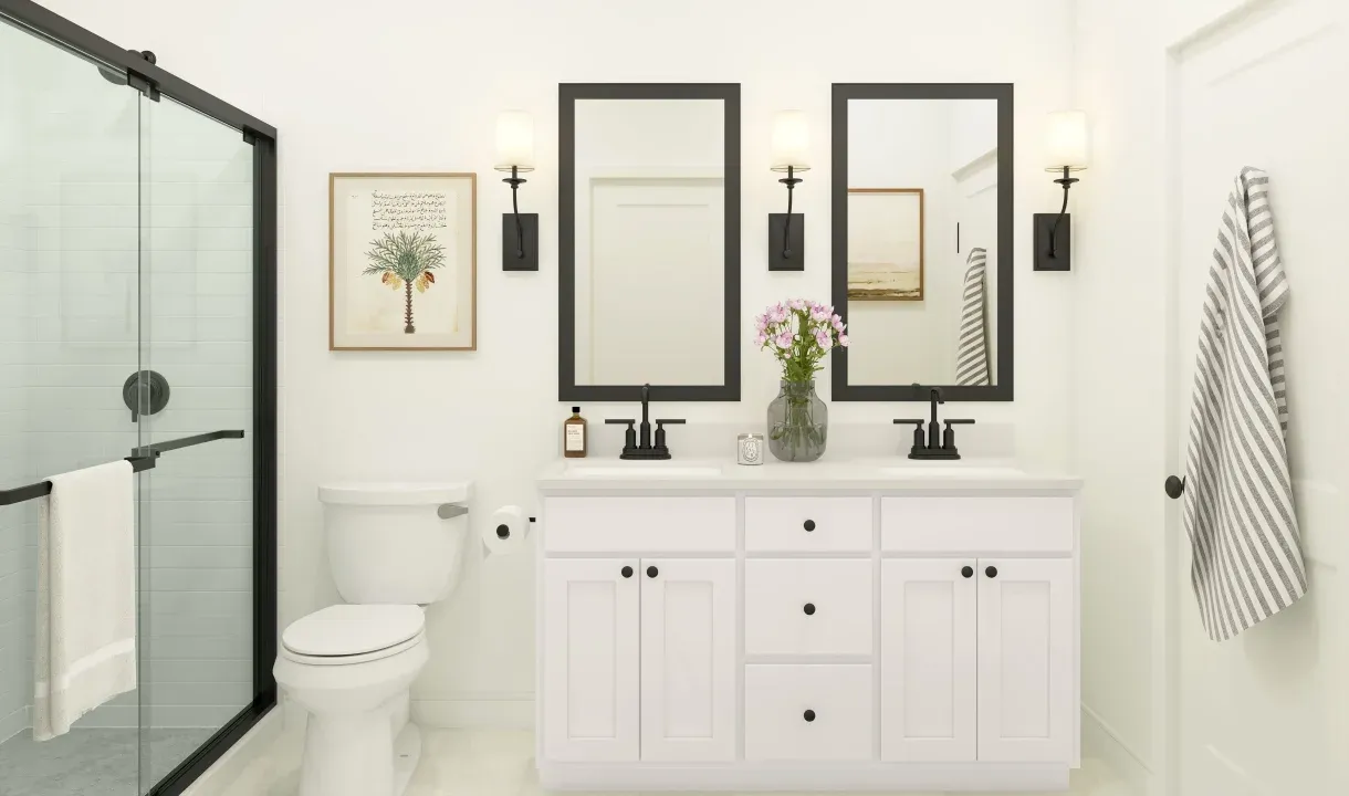 Primary bath with matte black hardware