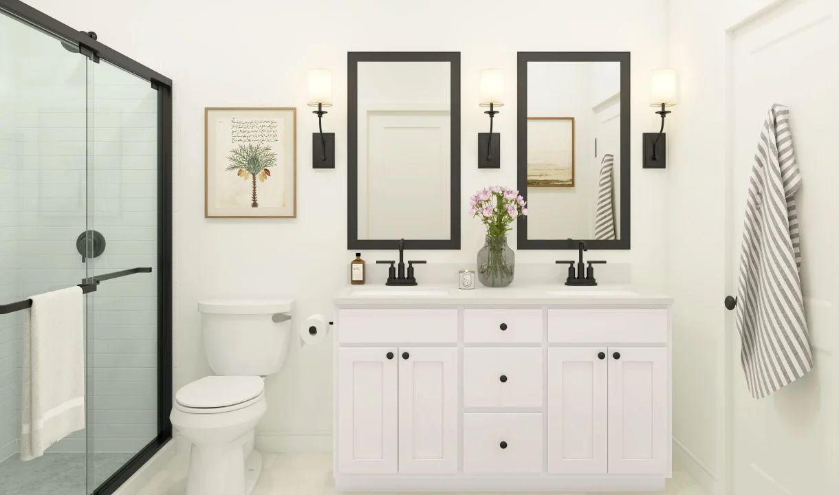 Primary bath with matte black hardware