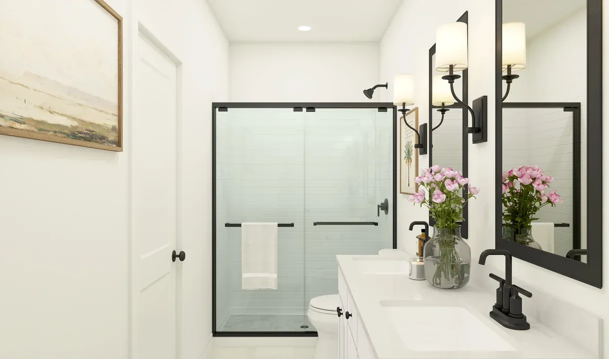 Primary bath with glass-shower enclosure