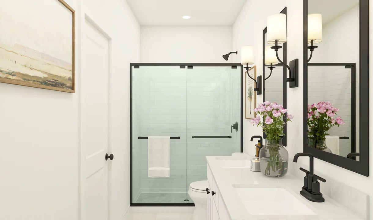 Primary bath with glass-shower enclosure