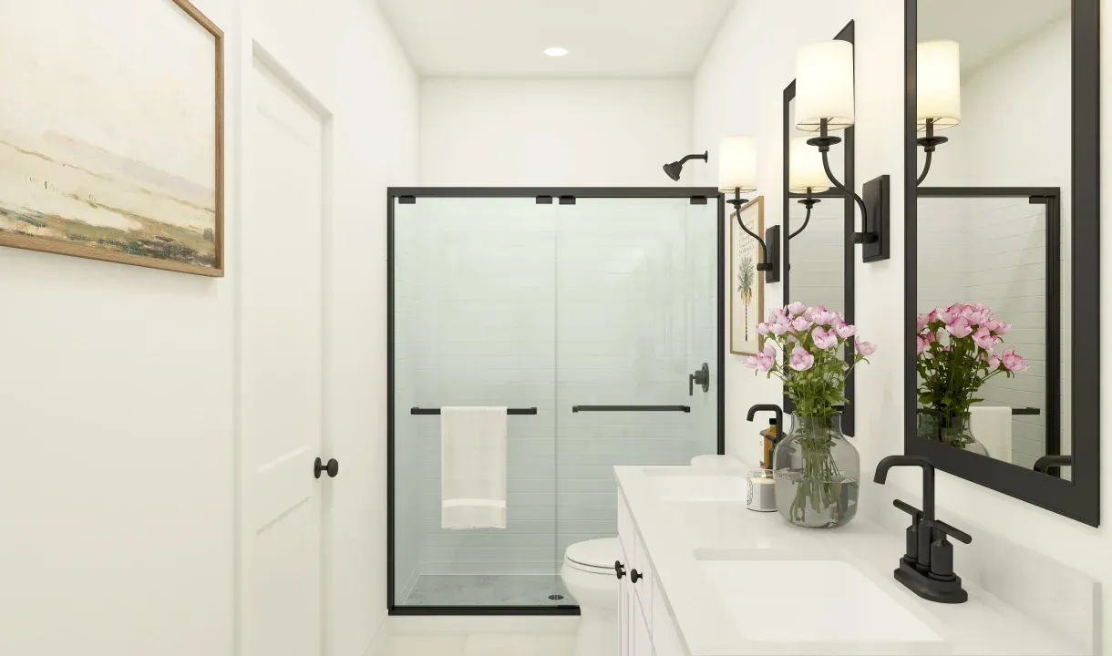 Primary bath with glass-shower enclosure