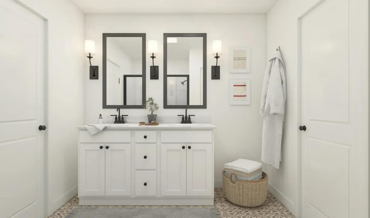Primary bath with matte black hardware and fixtures
