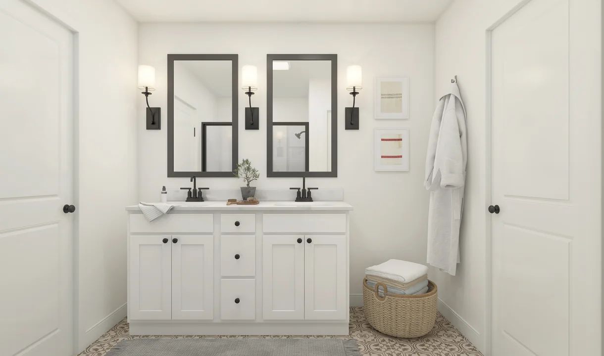 Primary bath with matte black hardware and fixtures
