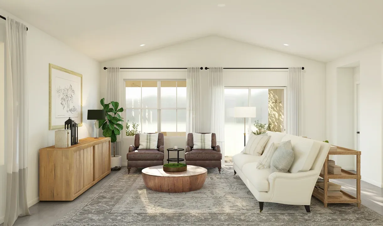 Great room with vaulted ceiling