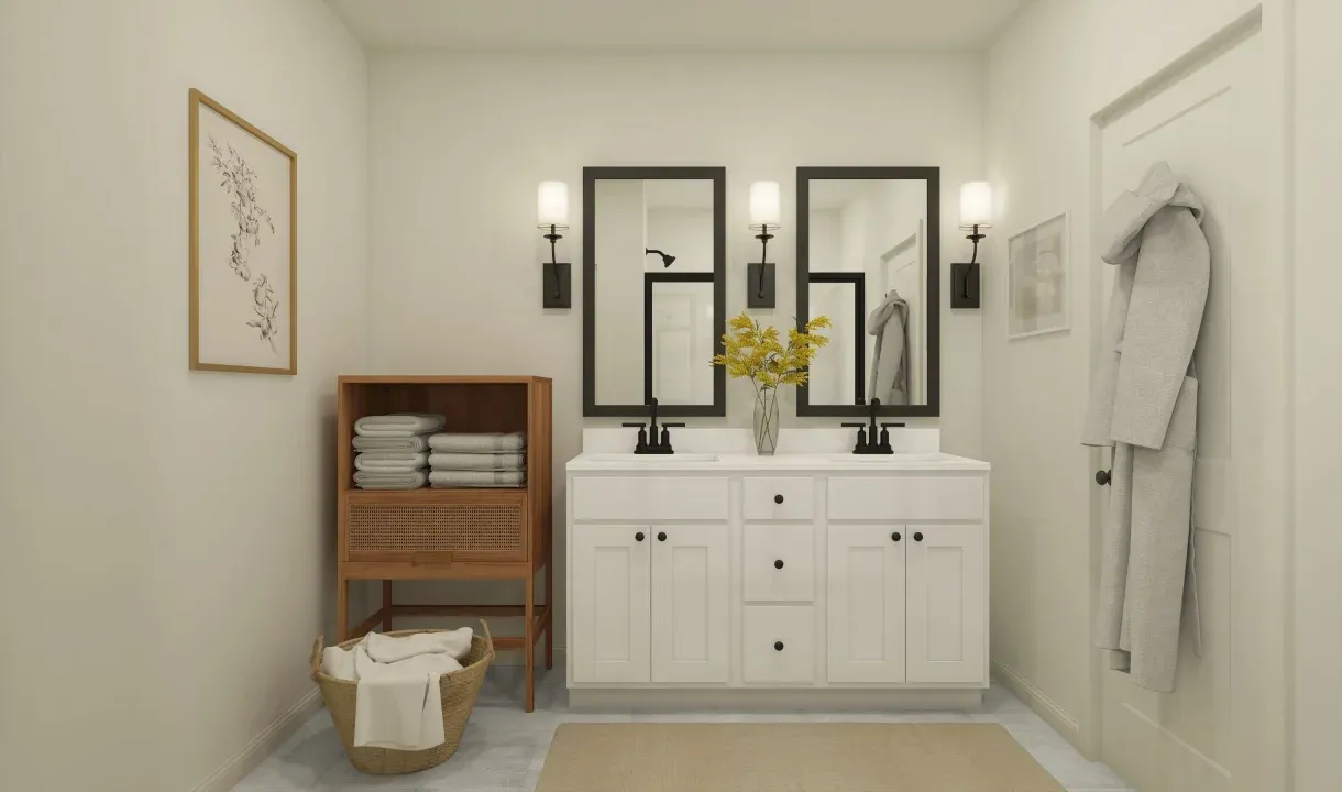 Primary bath with matte black hardware and fixtures
