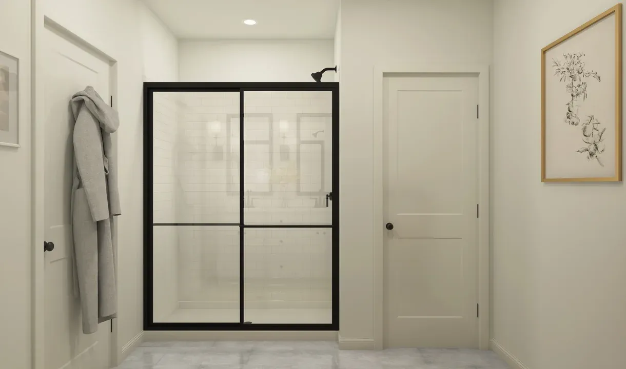 Primary bath with glass-shower enclosure