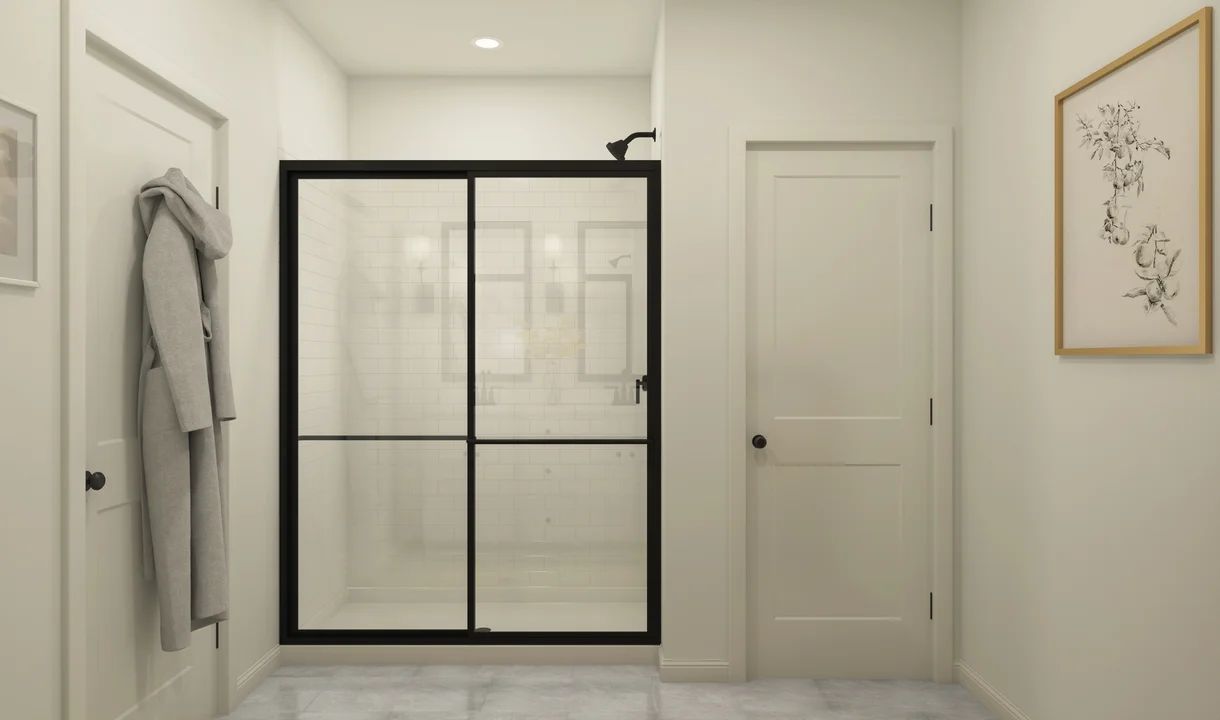 Primary bath with glass-shower enclosure