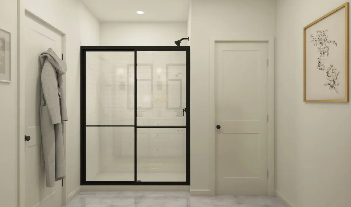 Primary bath with glass-shower enclosure