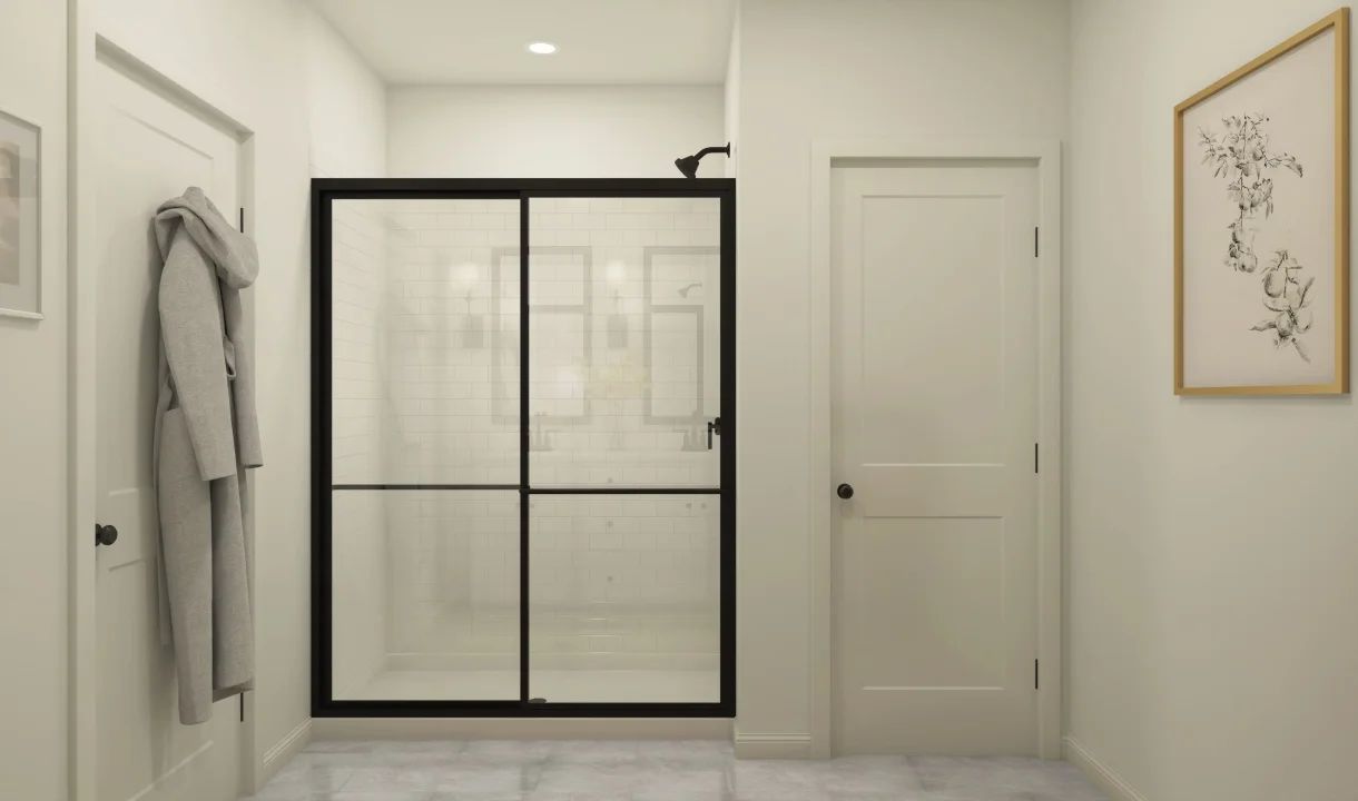 Primary bath with glass-shower enclosure