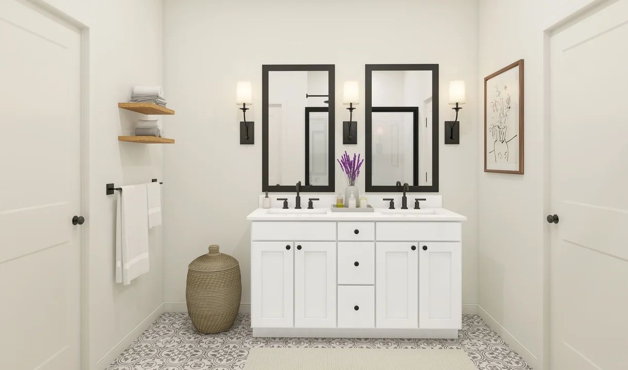 Primary bath with matte black hardware and fixtures