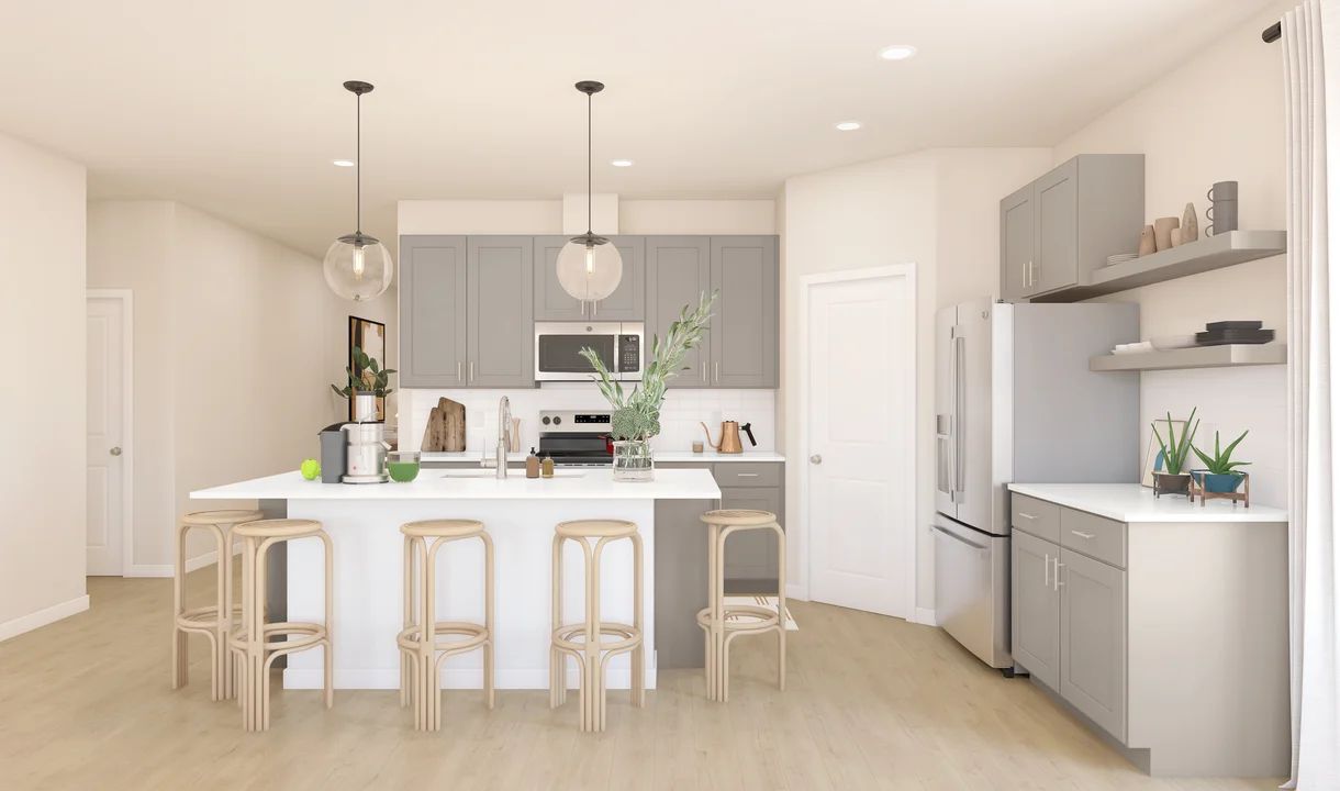Kitchen with pendant lights