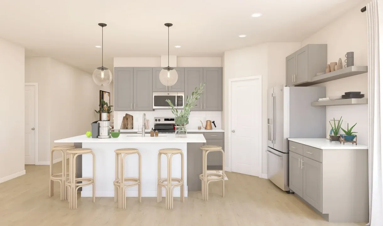 Kitchen with pendant lights