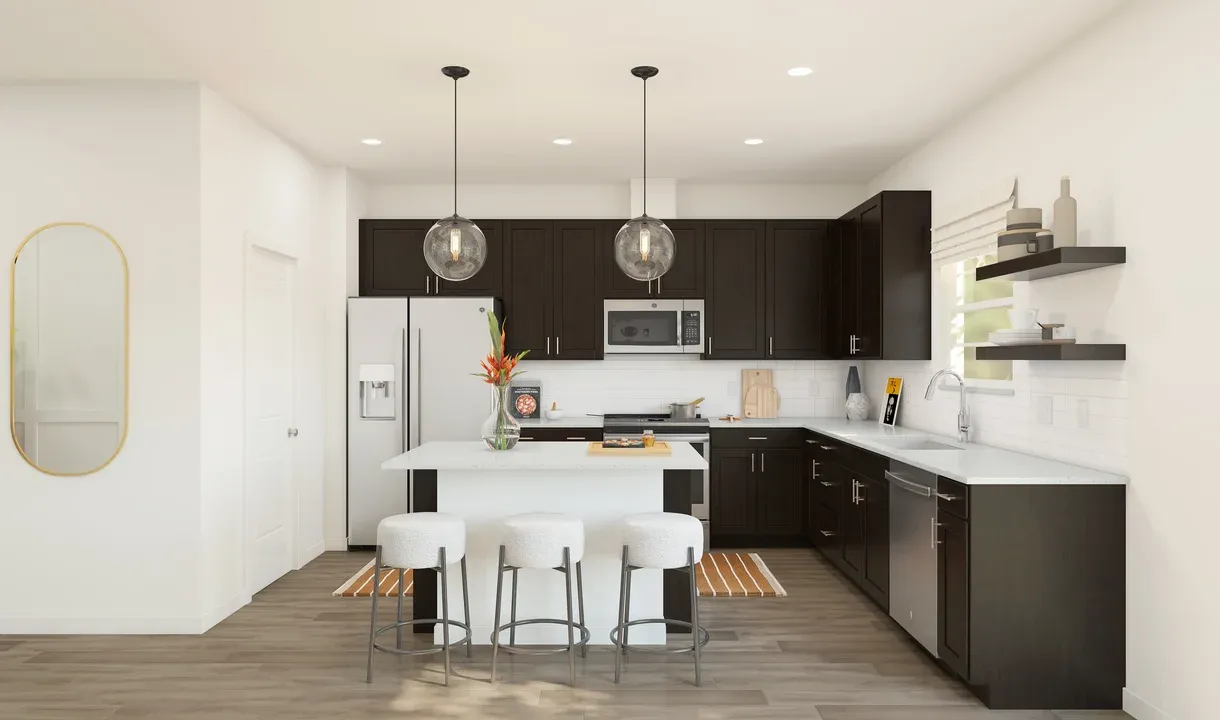 Kitchen with pendant lighting