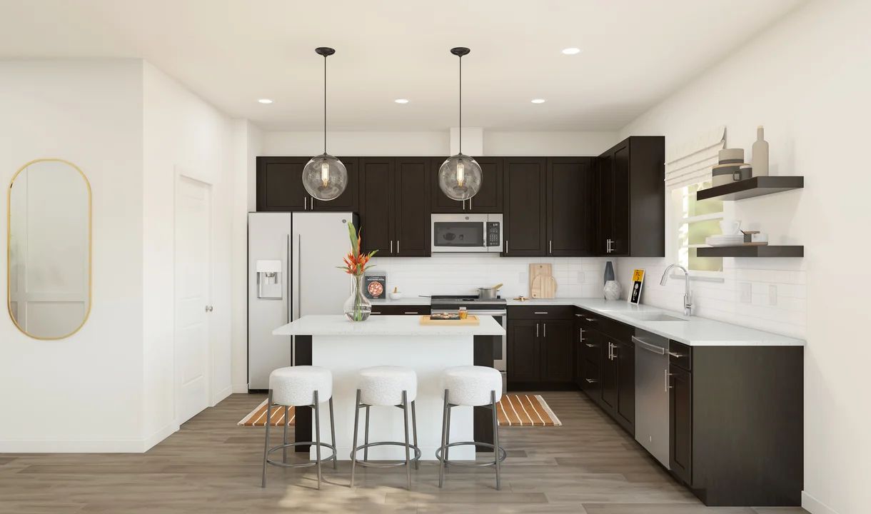 Kitchen with pendant lighting