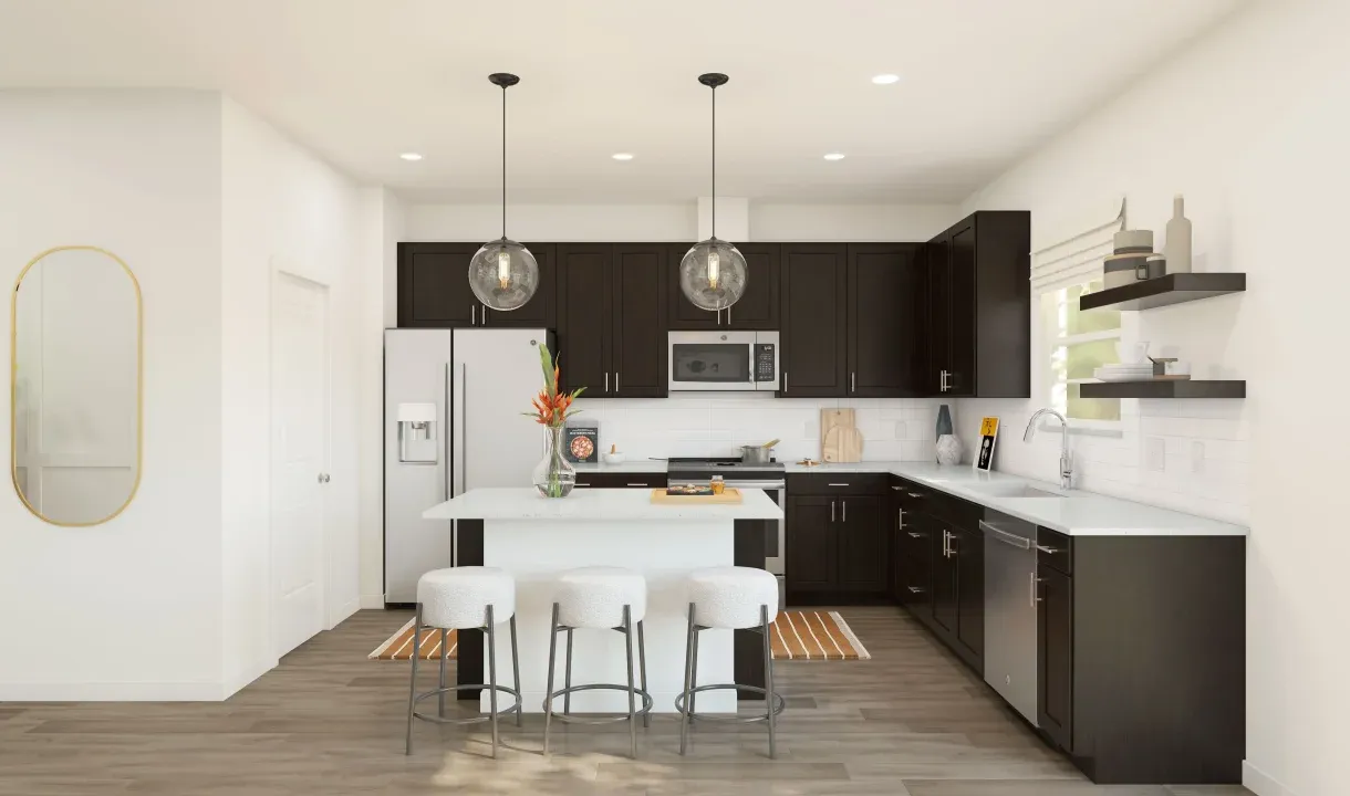 Kitchen with pendant lighting