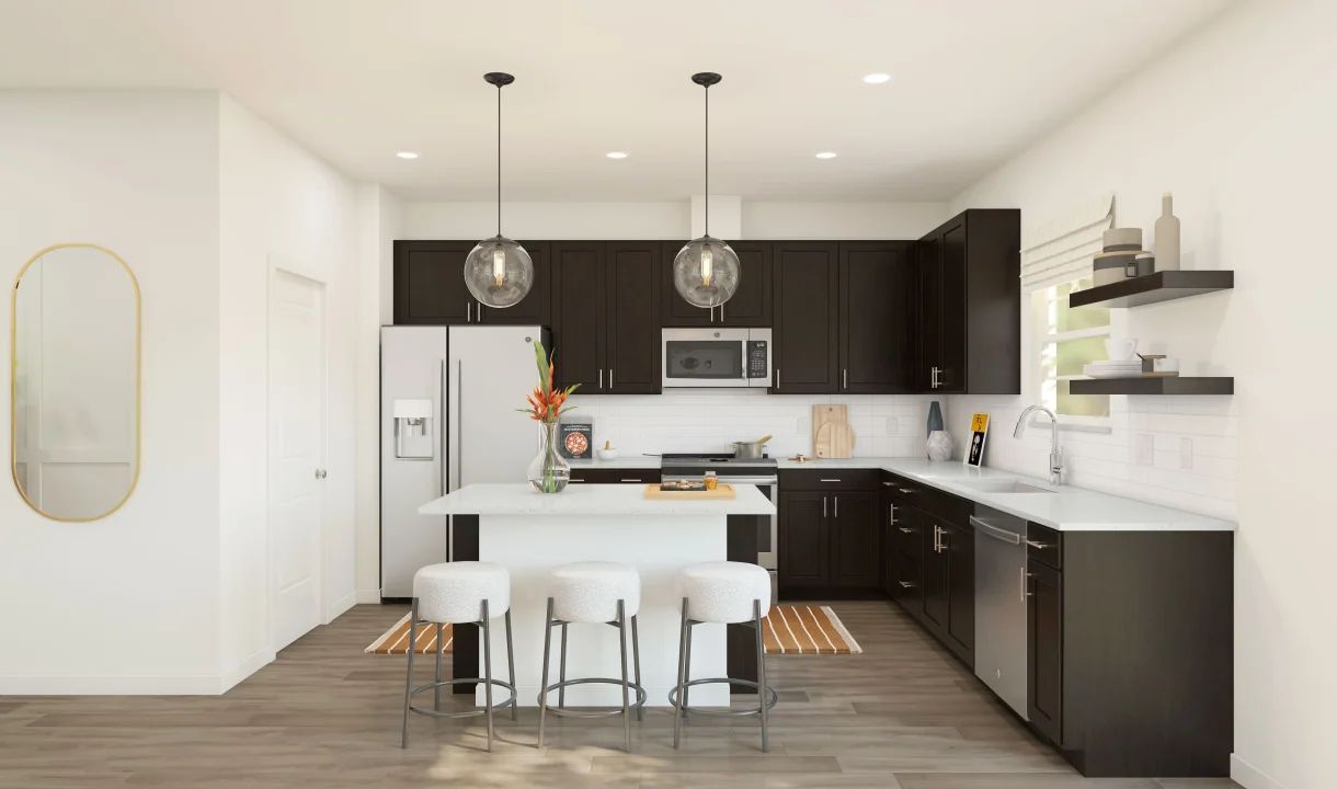 Kitchen with pendant lighting