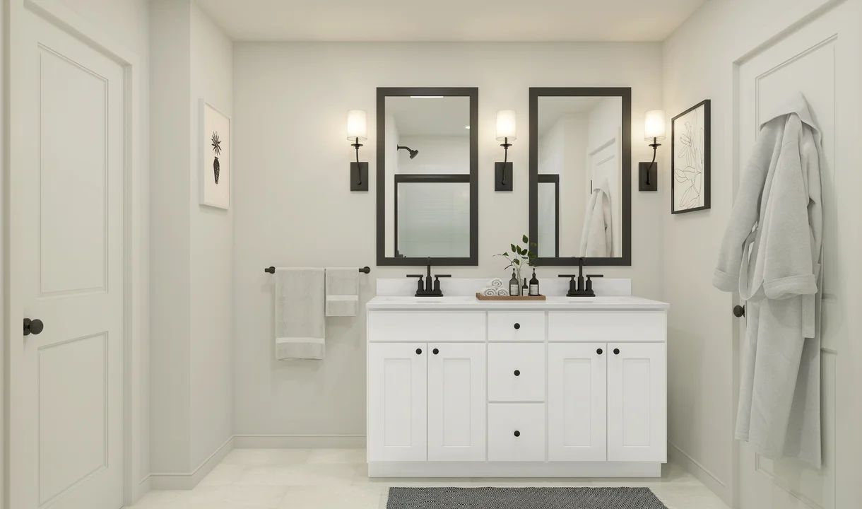 Primary bath with matte black fixtures and hardware