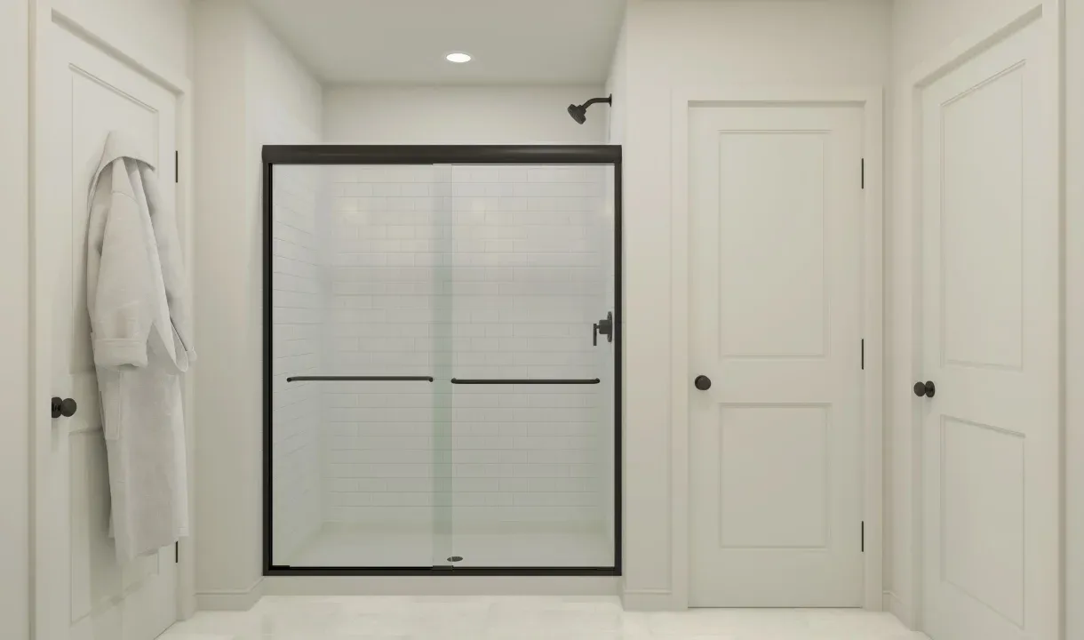 Primary bath with matte black shower enclosure