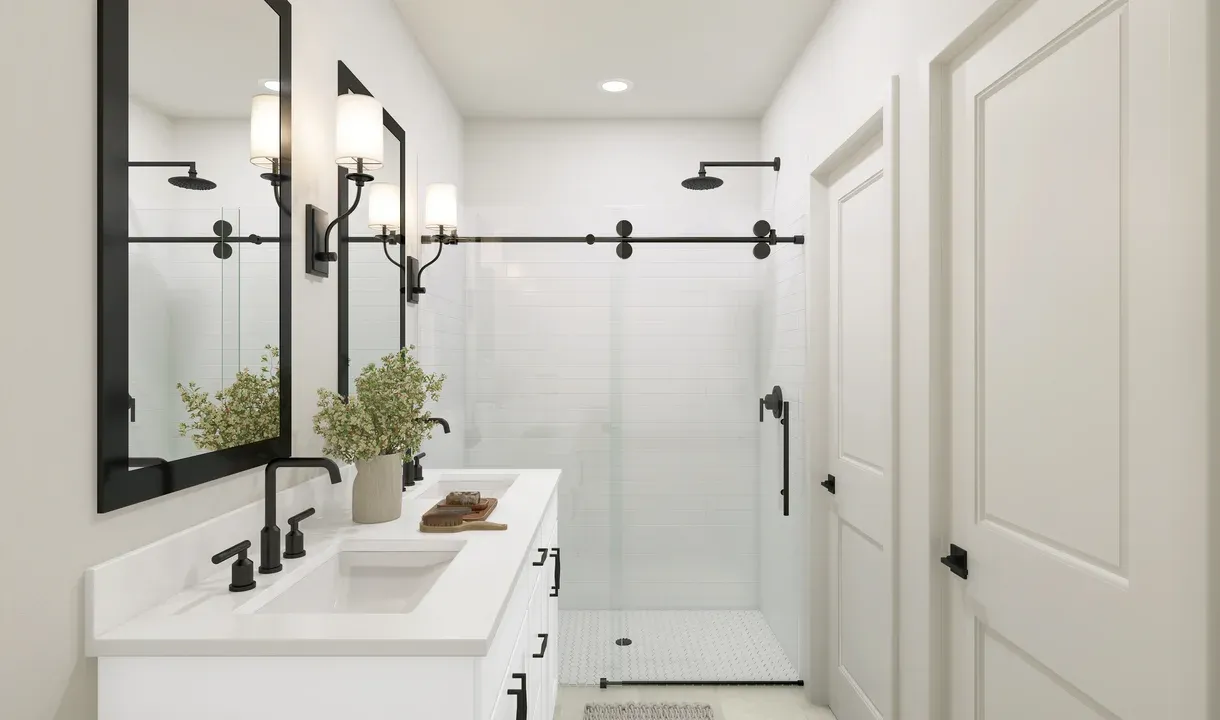 Primary bath with matte black finishes