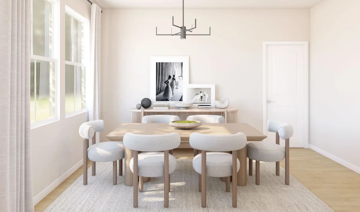 Dining area with chandelier