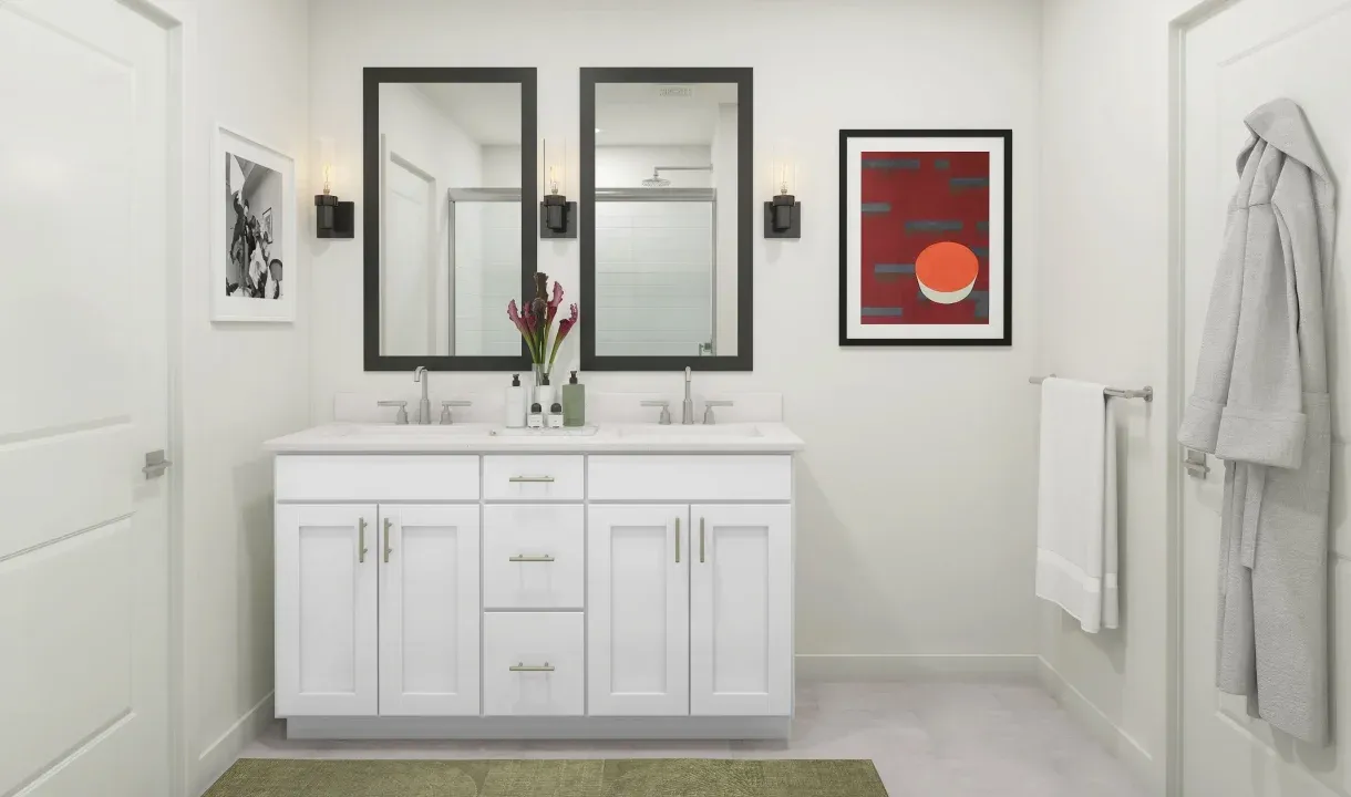 Freestanding vanity with chrome fixtures