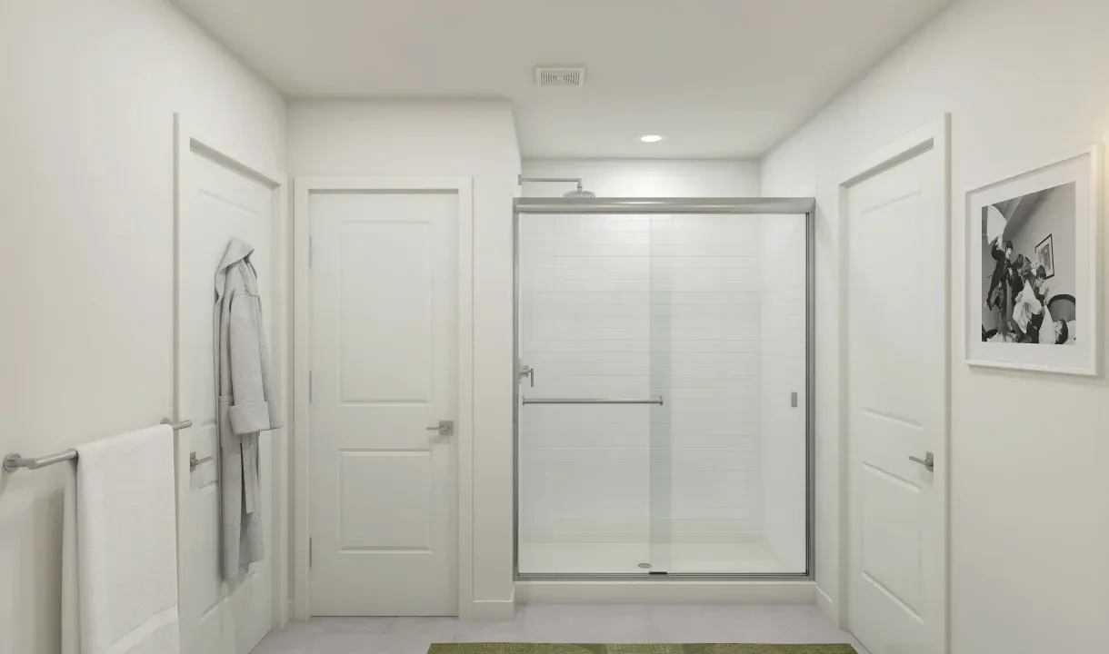 Primary bath with glass shower enclosure