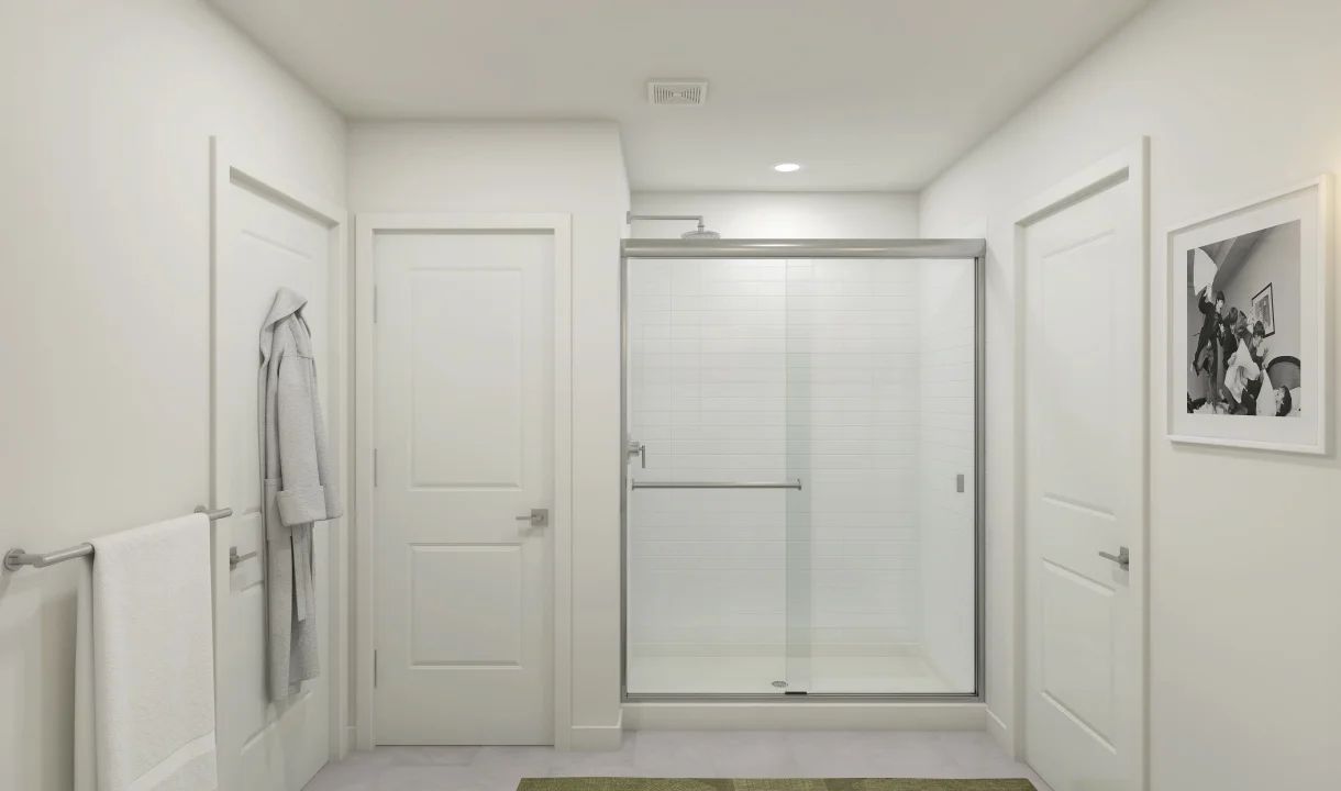 Primary bath with glass shower enclosure